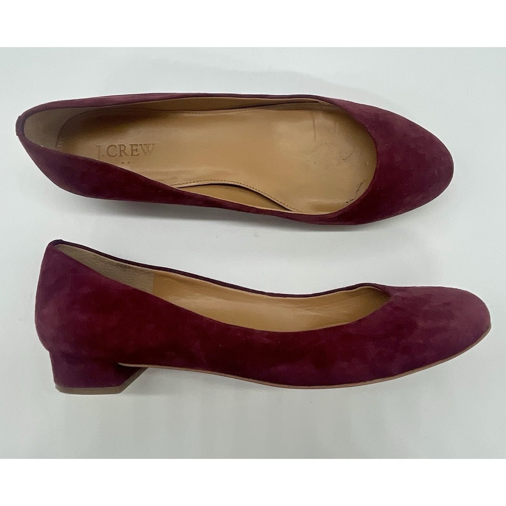 j. crew‎ pumps slip on suede Flats womens shoes 9.5 Maroon Casual Career Preppy
